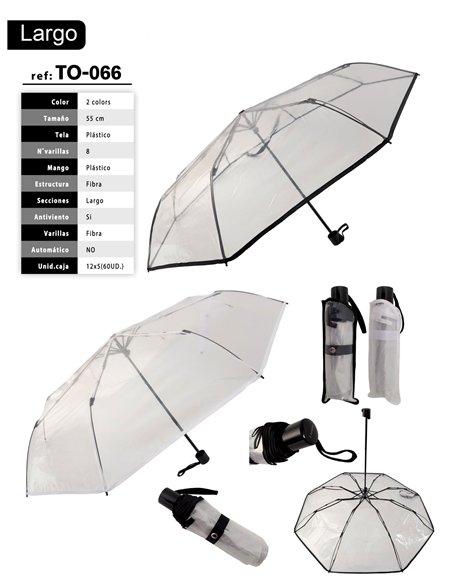 Paraguas plegable transparente ribete con funda