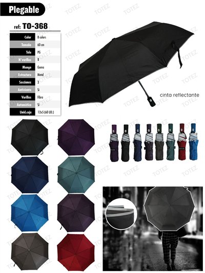 Paraguas plegable automático con banda reflectante