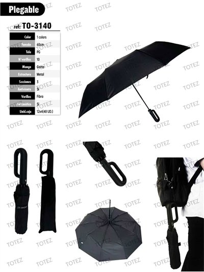 Paraguas plegable automático mango mosquetón
