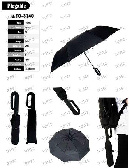 Paraguas plegable automático mango mosquetón