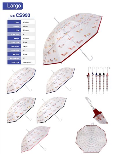 Paraguas largo automático transparente perros salchicha
