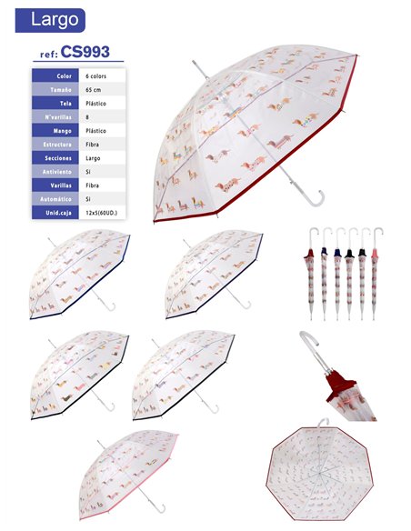 Paraguas largo automático transparente perros salchicha