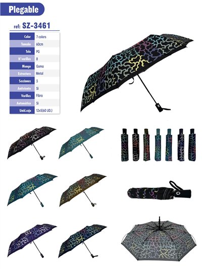Paraguas plegable automático estampado multicolor
