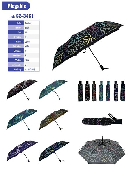Paraguas plegable automático estampado multicolor