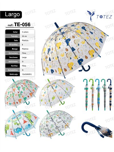 Paraguas largo infantil automático transparente animales