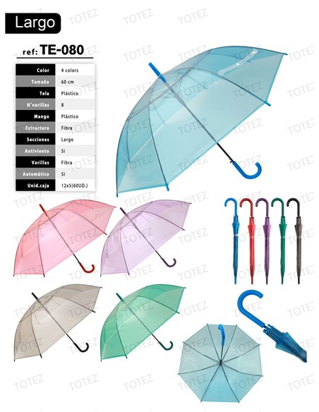 Paraguas largo automático transparente color
