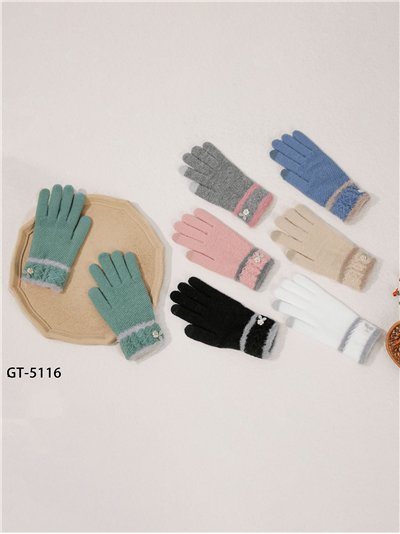 Guantes con puño fantasía y flor