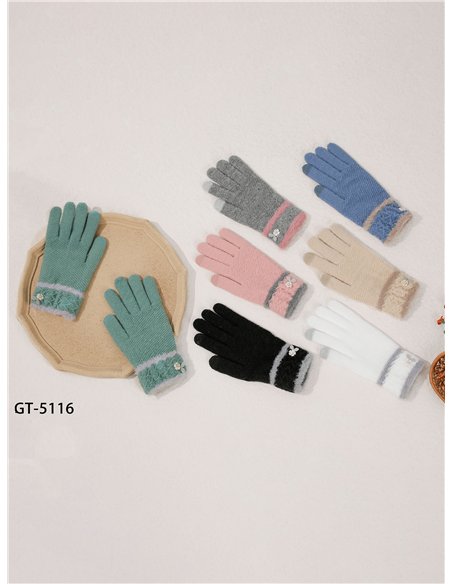 Guantes con puño fantasía y flor