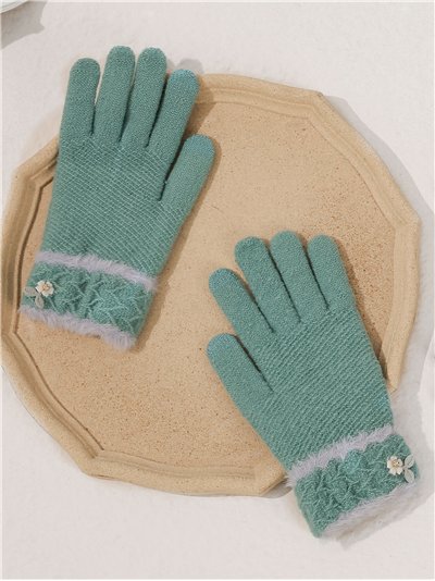 Guantes con puño fantasía y flor 2