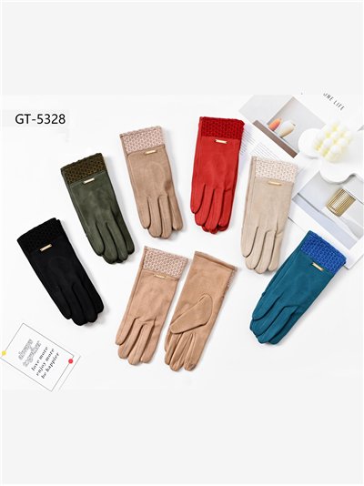 Guantes efecto ante con puño contraste