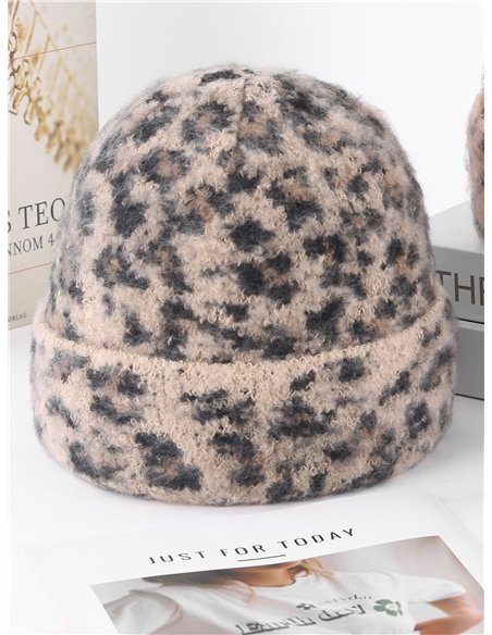 Plush animal‑print beanie