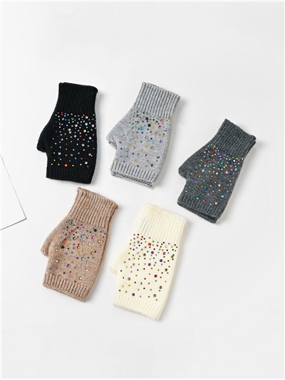 Mitones de punto con strass multicolor