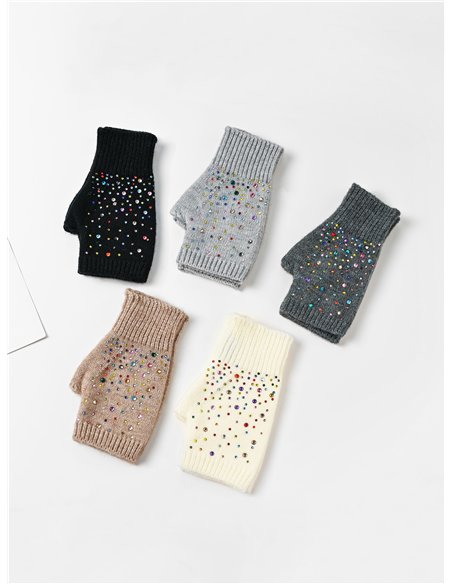 Mitones de punto con strass multicolor