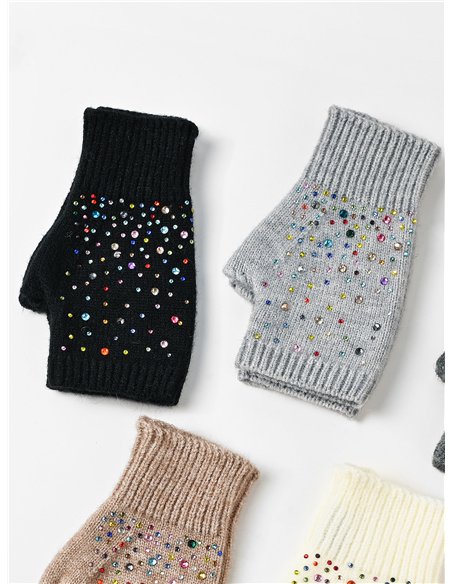 Mitones de punto con strass multicolor