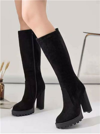 Bota alta tacón alto efecto ante