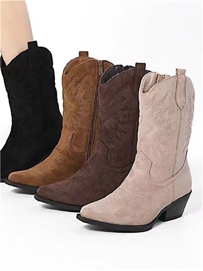 Bota western media caña bordada efecto ante