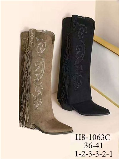 Bota alta western con flecos y bordados 2