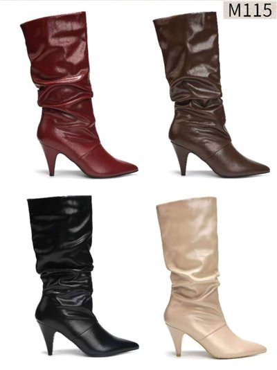 Bota media caña arrugada tacón cono 2