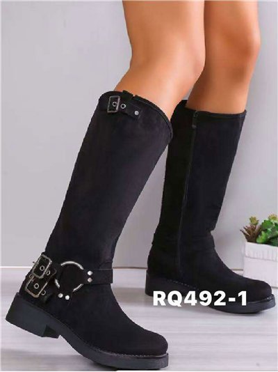 Bota alta biker efecto ante con hebillas