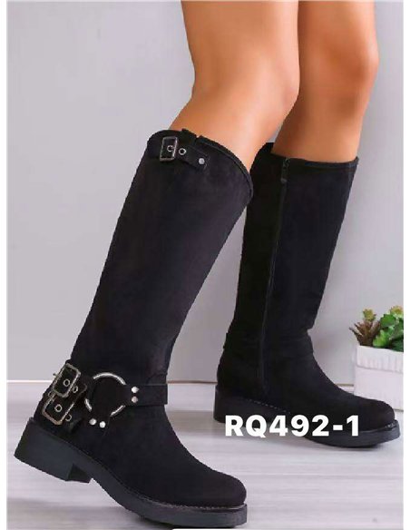 Bota alta biker efecto ante con hebillas