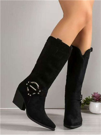 Bota cowboy efecto ante con aro