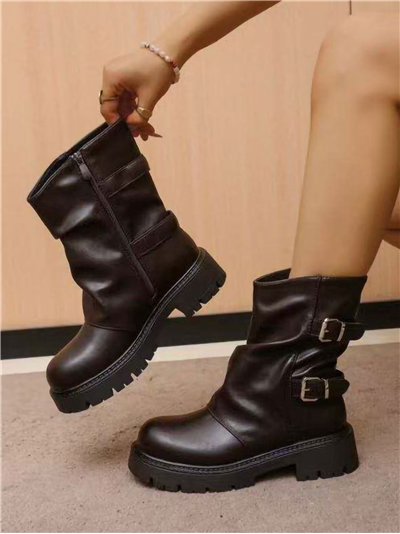 Botín biker doble hebilla suela dentada