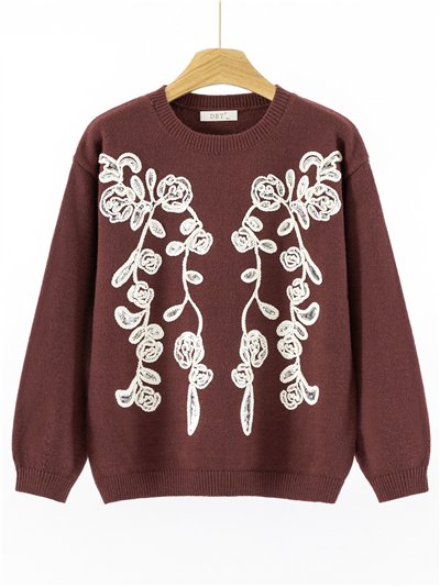 Jersey bordado flores relieve