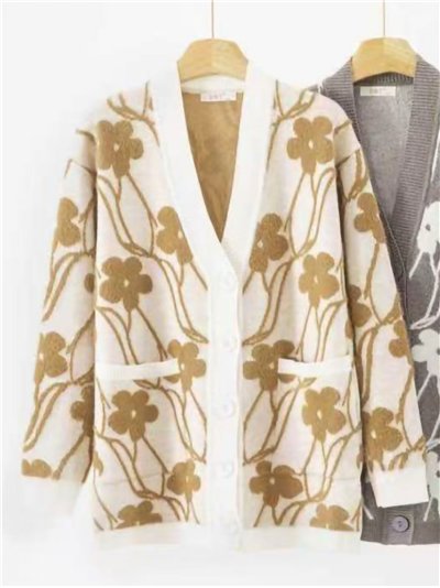 Cárdigan largo floral con bolsillos