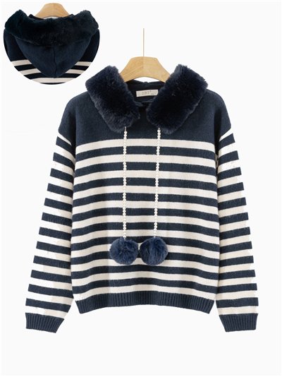 Jersey rayas con capucha de pelo