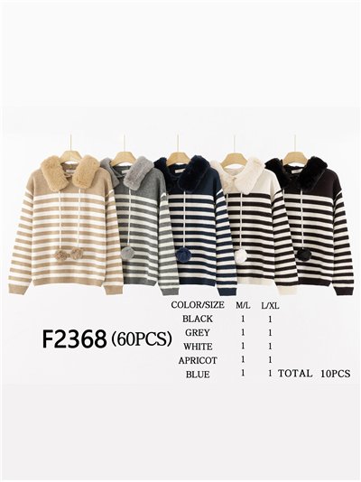 Jersey rayas con capucha de pelo 2