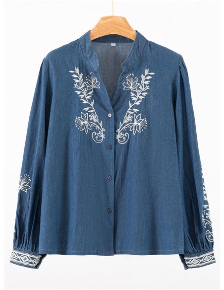 Camisa símil denim bordada floral