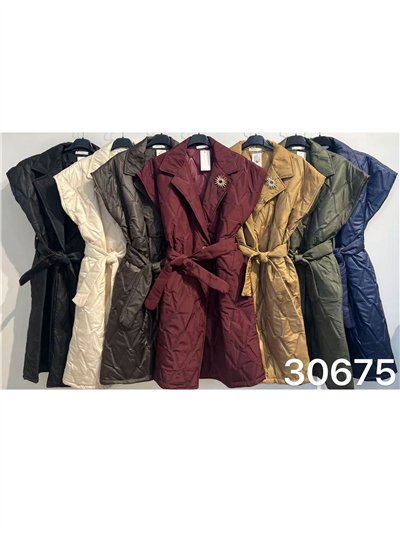 Chaleco acolchado largo con cinturón