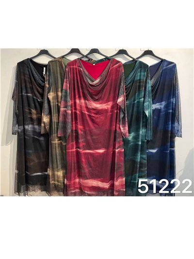 Vestido tie-dye cuello drapeado