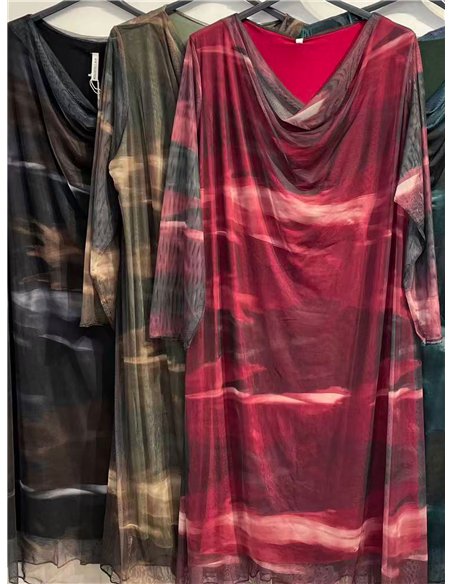 Vestido tie-dye cuello drapeado