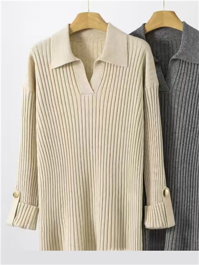 Jersey canalé cuello polo