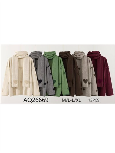 Jersey corazones pelo + Bufanda 2