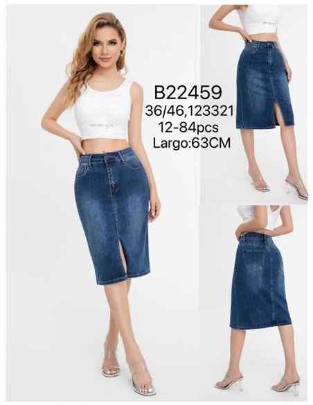 Denim midi skirt with a vent