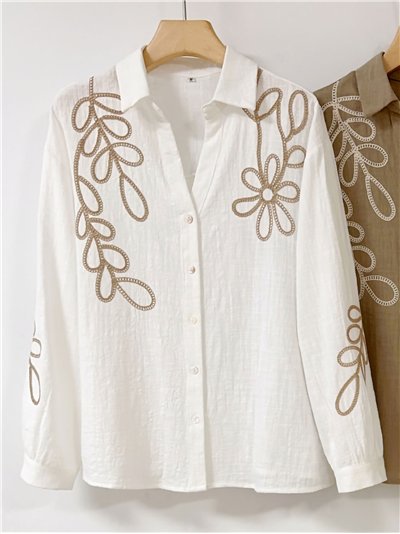 Camisa bordado floral contraste