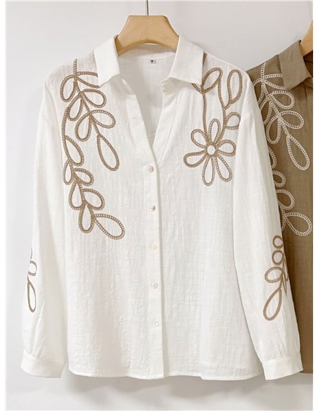 Camisa bordado floral contraste