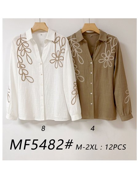 Camisa bordado floral contraste