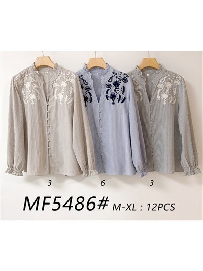 Camisa rayas bordada cuello pico 2