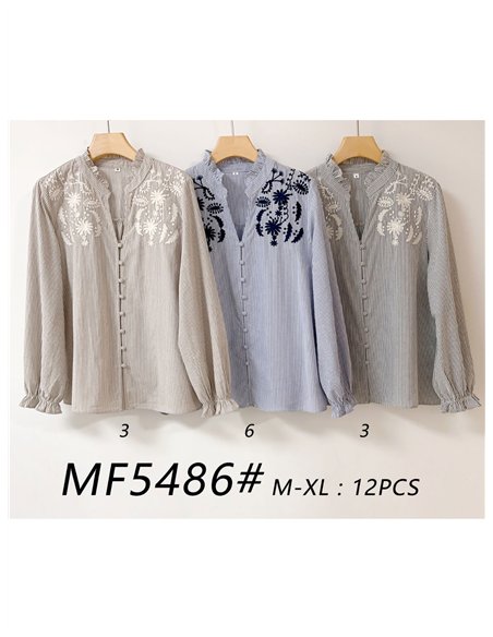 Camisa rayas bordada cuello pico