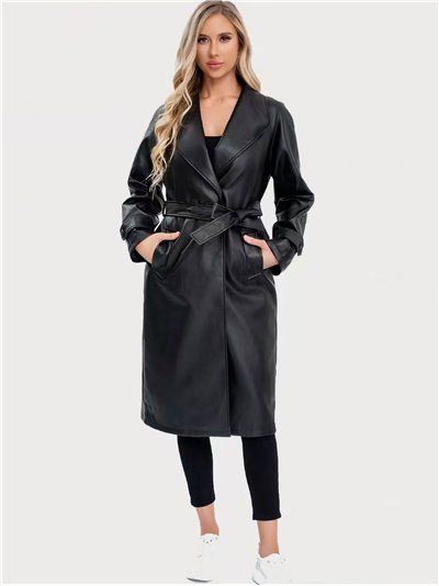 Trench largo cinturón efecto piel