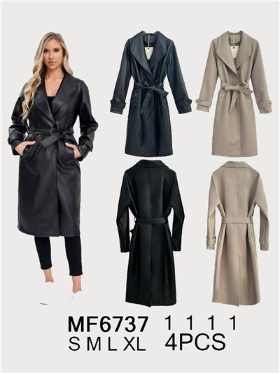 Trench largo cinturón efecto piel 2