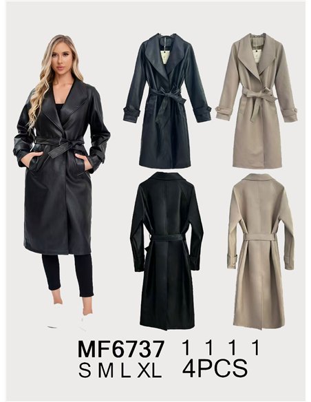 Trench largo cinturón efecto piel