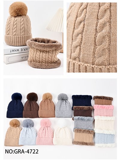 Conjunto Gorro con pompón + Cuello trenzado 2