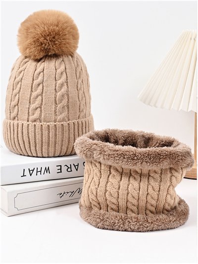 Conjunto Gorro con pompón + Cuello trenzado