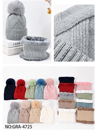 Conjunto Gorro trenzado con pompón + Cuello polar 2