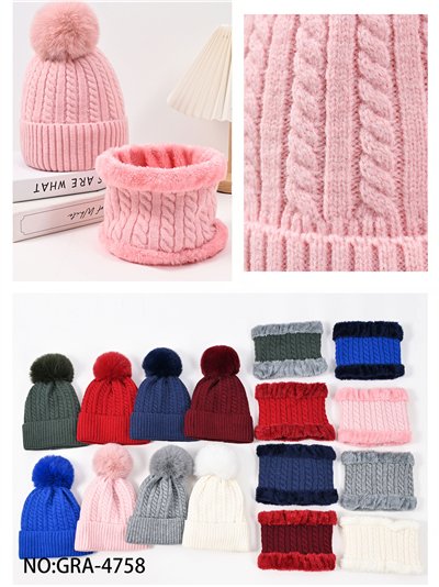 Conjunto Gorro con pompón + Cuello trenzado 2