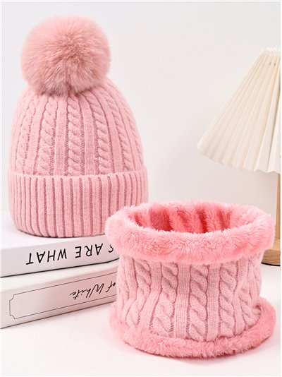 Conjunto Gorro con pompón + Cuello trenzado